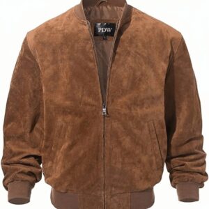 PDW Men’s Real Leather Baseball Jacket – Classic Bomber Style