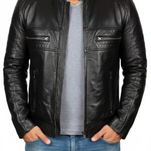 PDW Men’s Black Genuine Lambskin Café Racer Leather Jacket