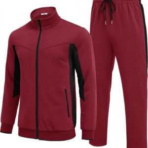 PDW Men's Tracksuit Set – 2 Piece Athletic Jogging Suit | Full Zip Sportswear for Running & Training